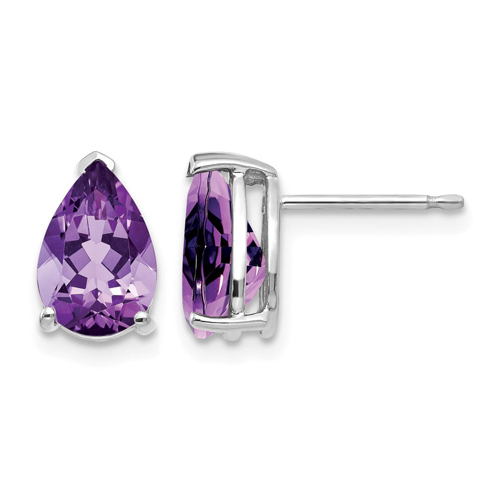 14k White Gold 9x Pear Amethyst Stud Earrings