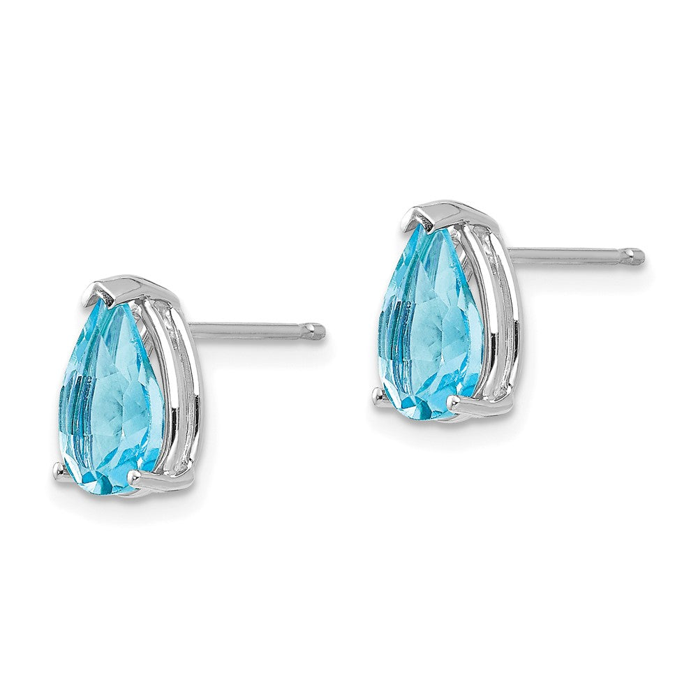 14k White Gold 9x Pear Blue Topaz Post Earrings