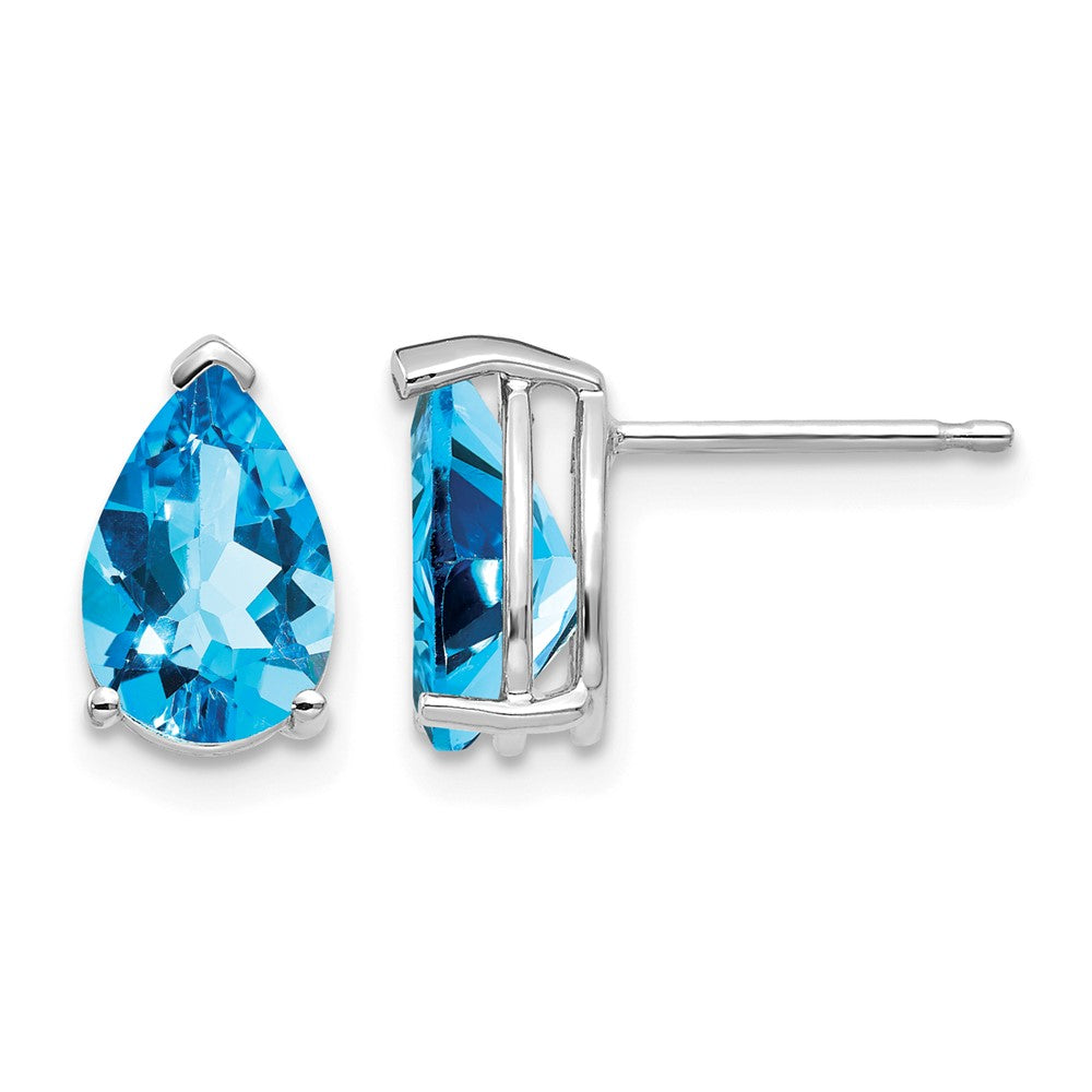 14k White Gold 9x Pear Blue Topaz Post Earrings