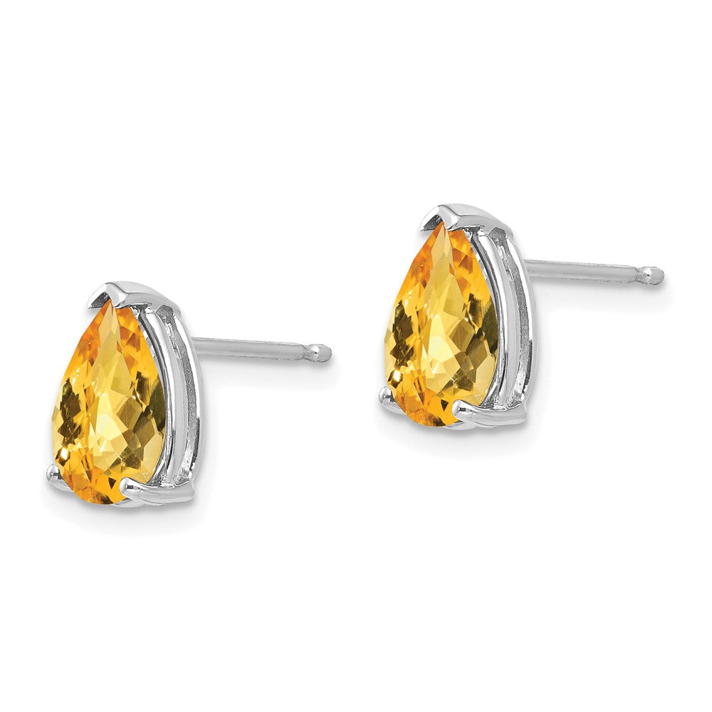 14k White Gold 9x Pear Citrine Checker Earrings