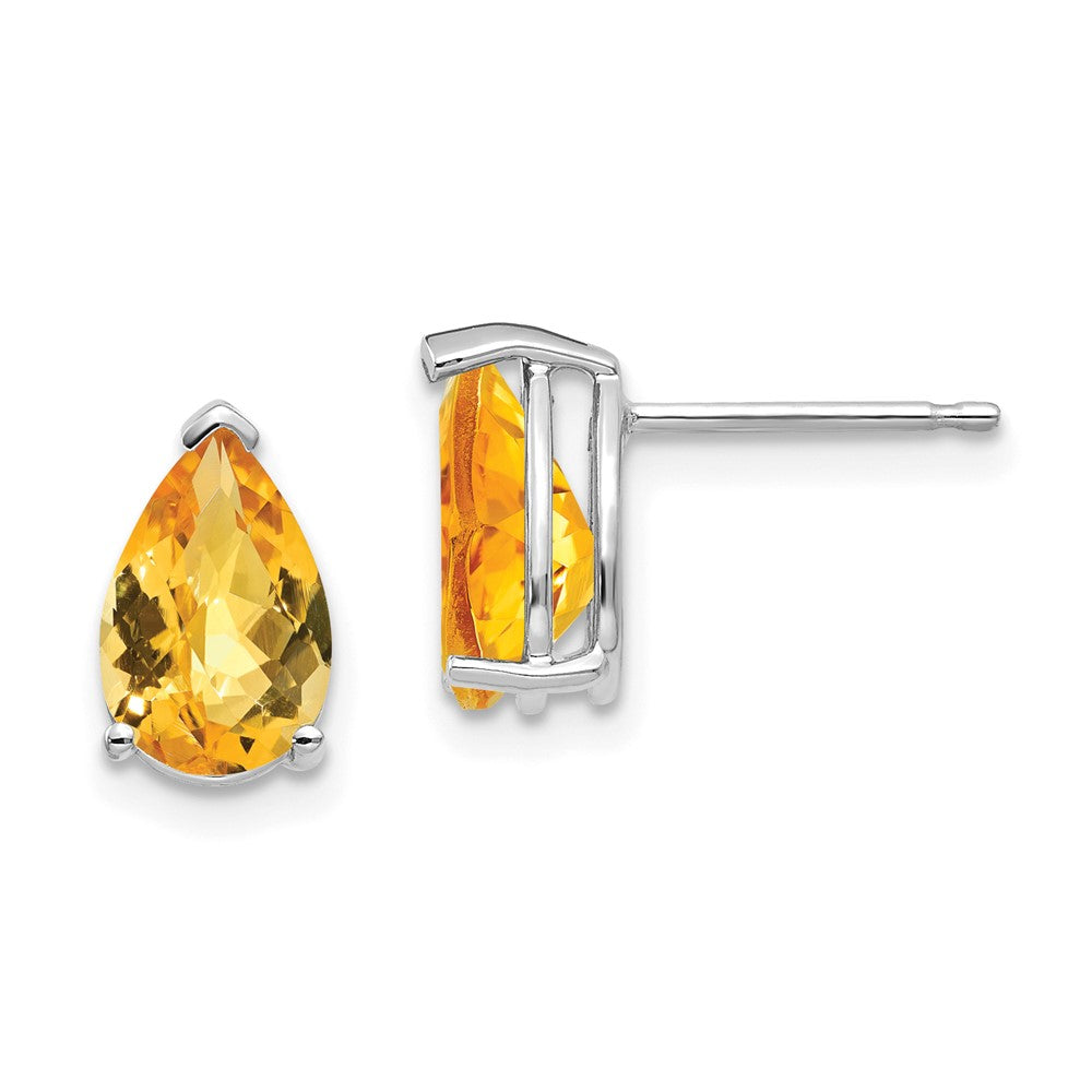 14k White Gold 9x Pear Citrine Checker Earrings