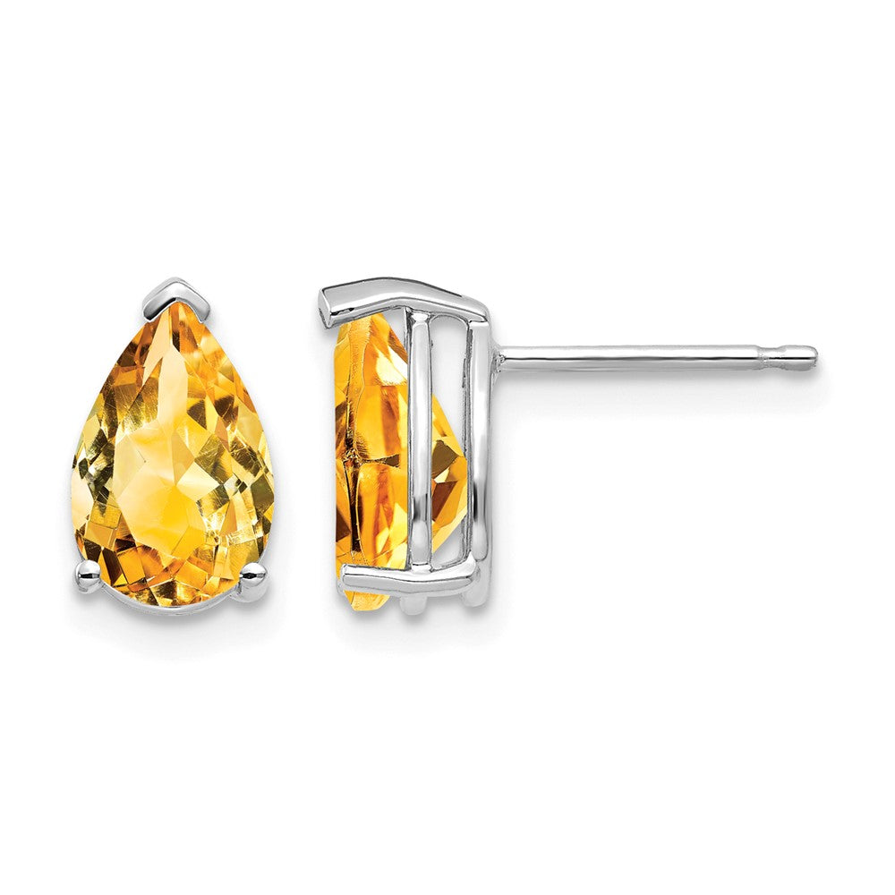 14k White Gold 9x Pear Citrine Post Earrings