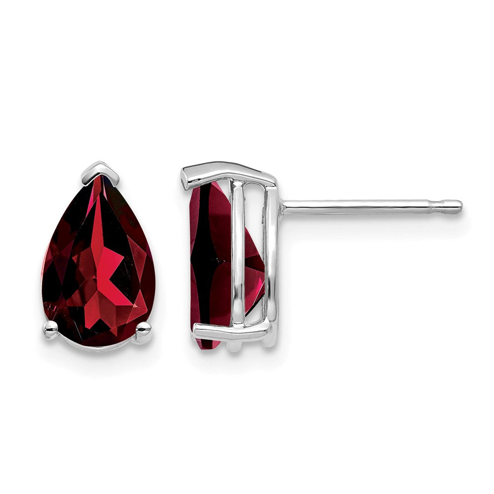 14k White Gold 9x Pear Garnet Post Earrings