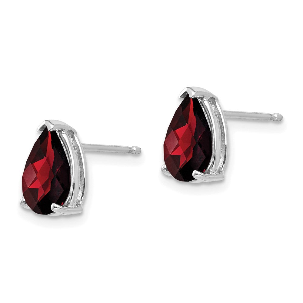 14k White Gold 9x Pear Checker-cut Garnet Post Earrings