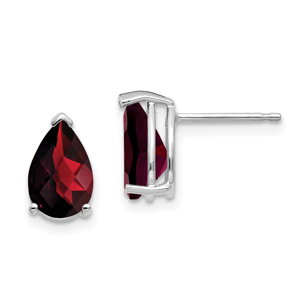 14k White Gold 9x Pear Garnet Checker Earrings