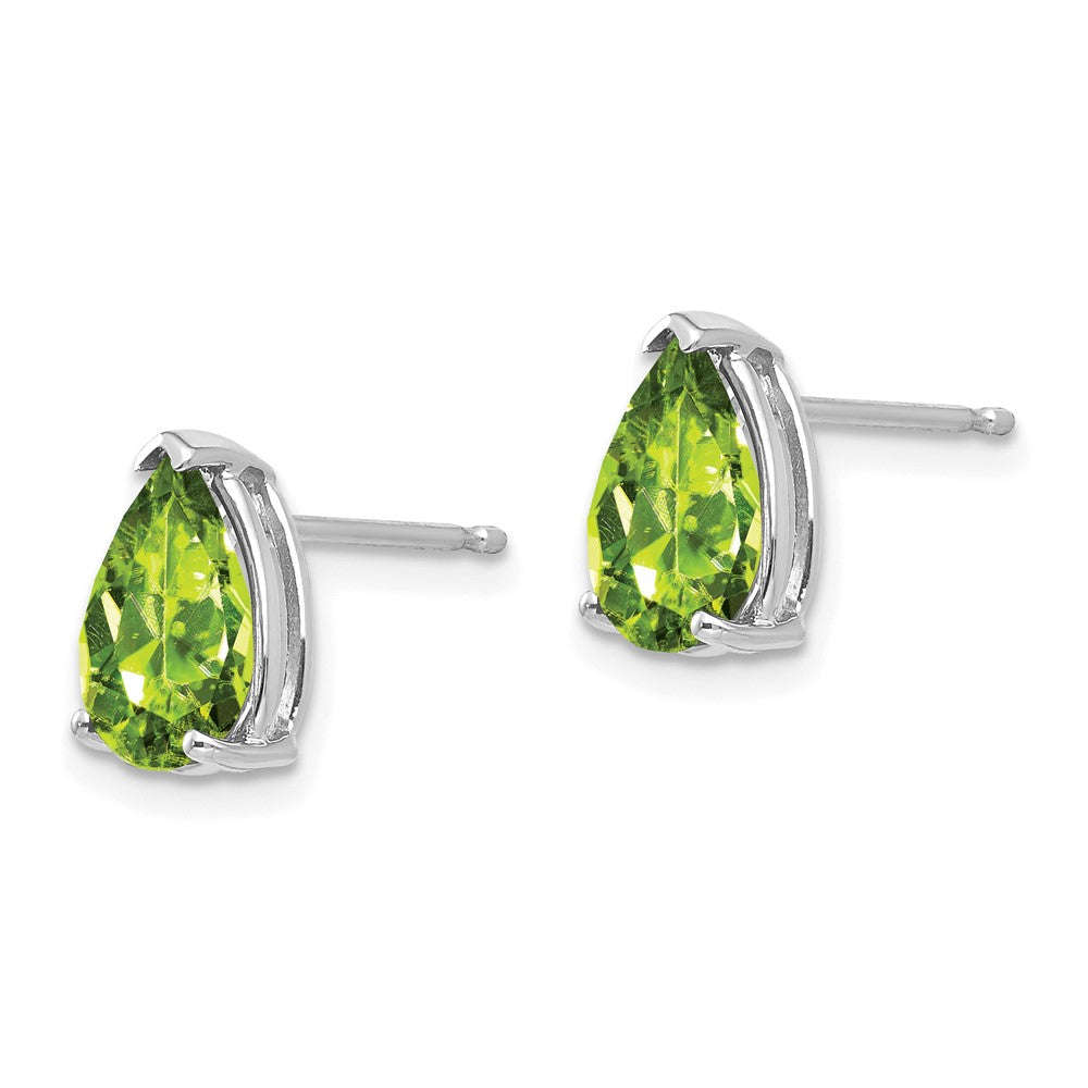 14k White Gold 9x Pear Peridot Earrings