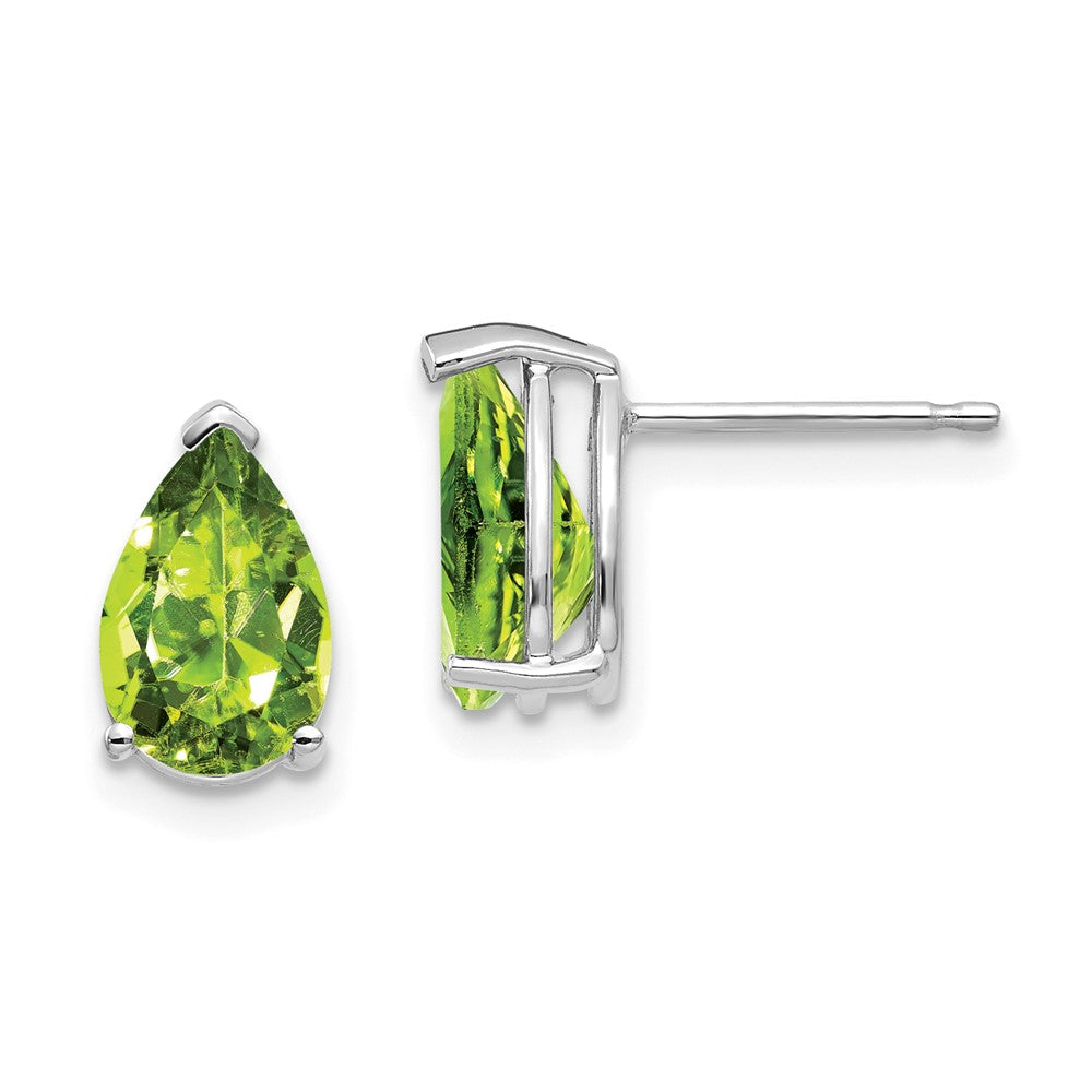 14k White Gold 9x Pear Peridot Earrings