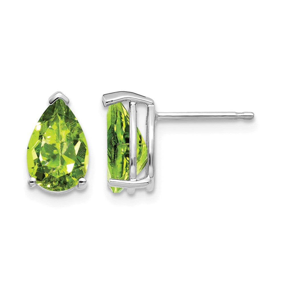 14k White Gold 9x Pear Peridot Post Earrings