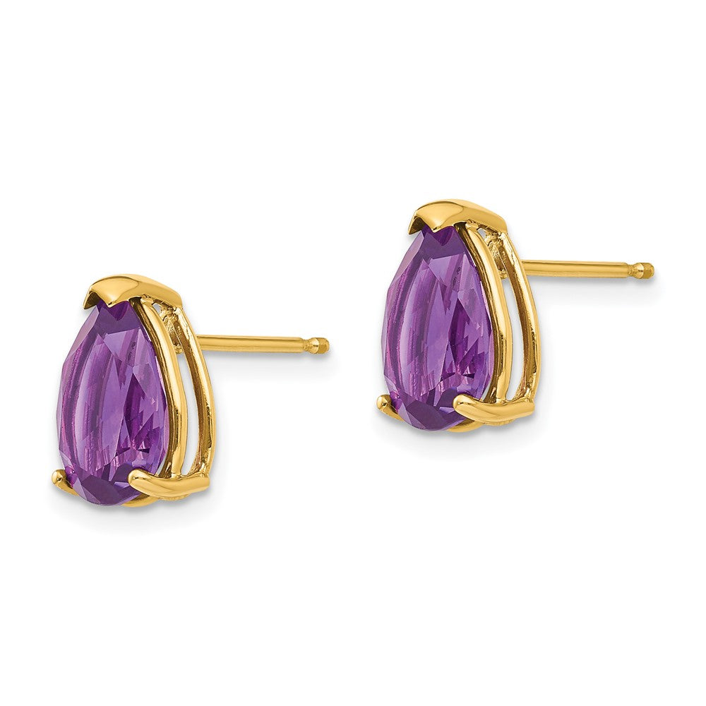 14k 10x Pear Amethyst Post Earrings