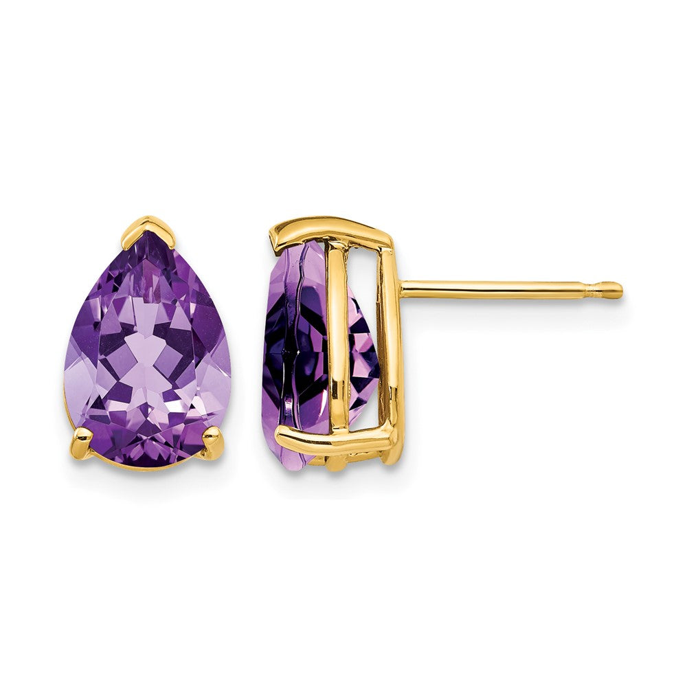 14k 10x Pear Amethyst Post Earrings