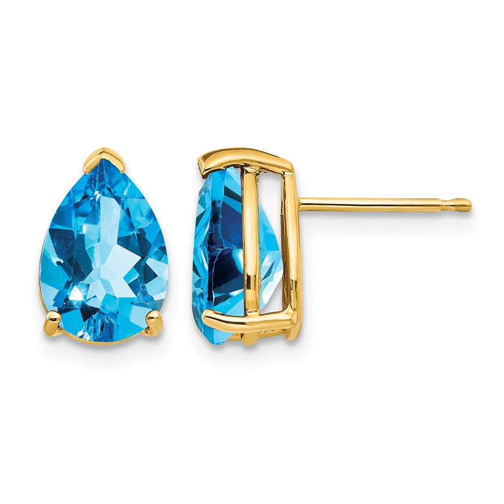 14k 10x Pear Blue Topaz Post Earrings