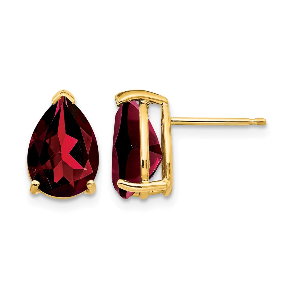 14k 10x Pear Garnet Post Earrings