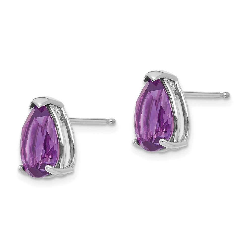 14k White Gold 10x Pear Amethyst Stud Earrings