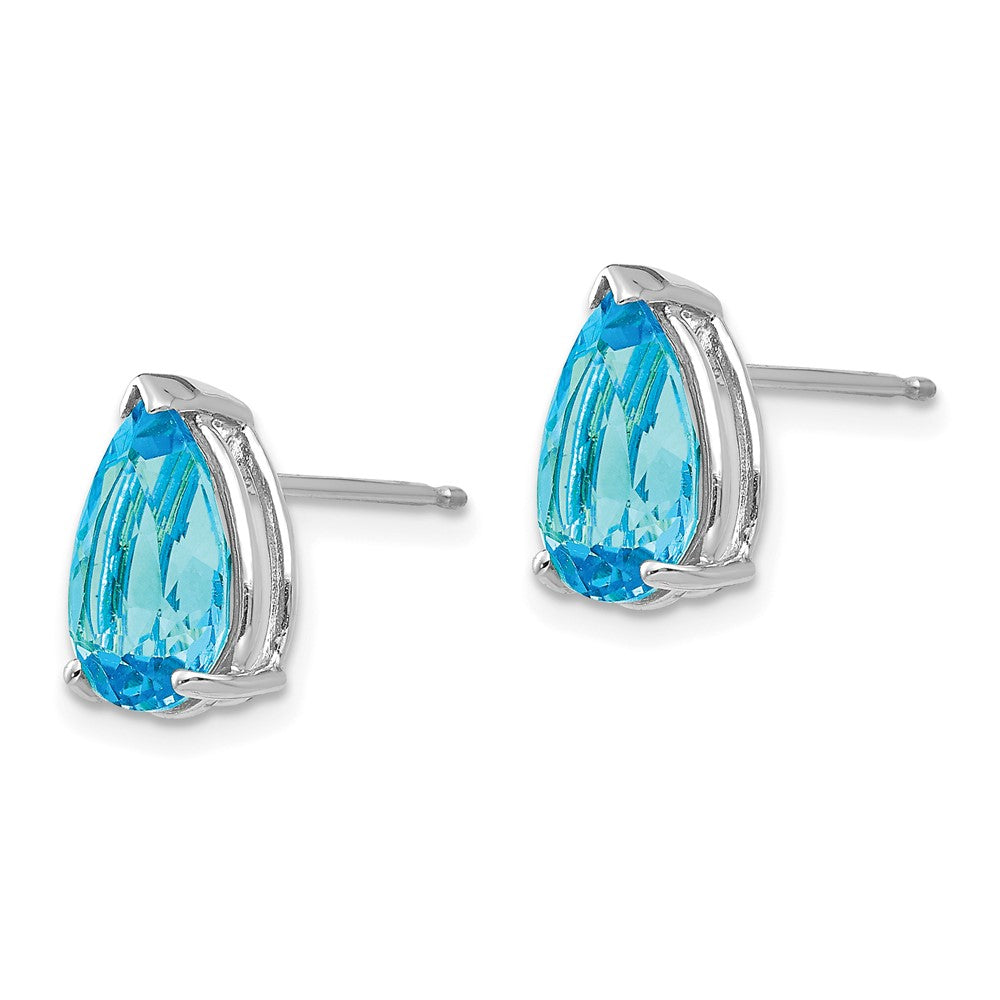 14k White Gold 10x Pear Blue Topaz Post Earrings