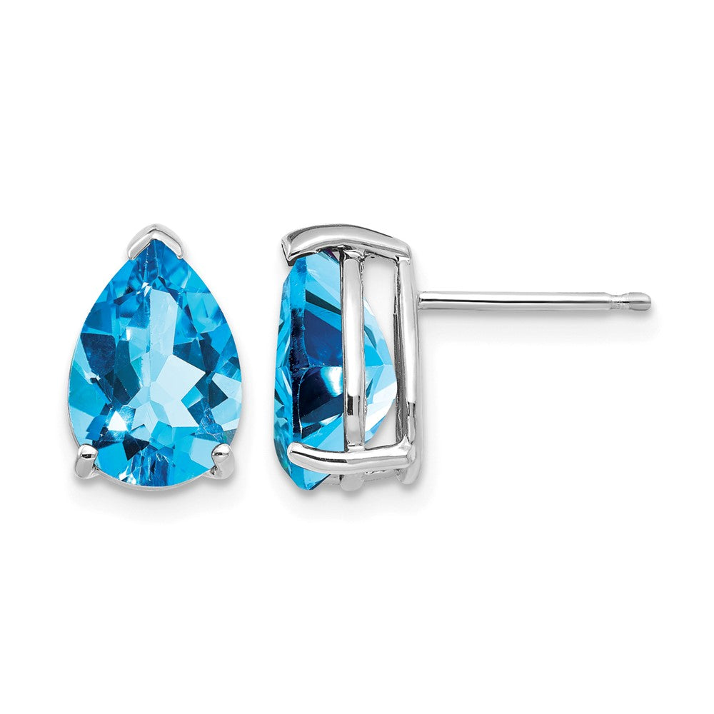 14k White Gold 10x Pear Blue Topaz Post Earrings
