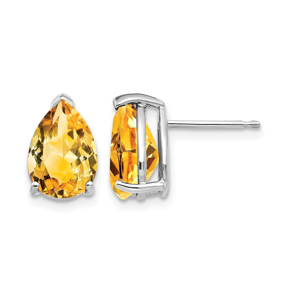 14k White Gold 10x Pear Citrine Post Earrings