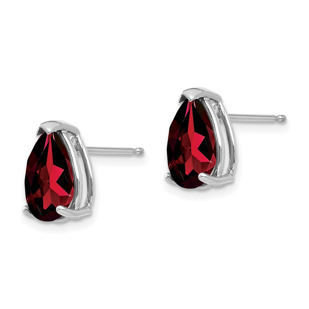 14k White Gold 10x Pear Garnet Post Earrings