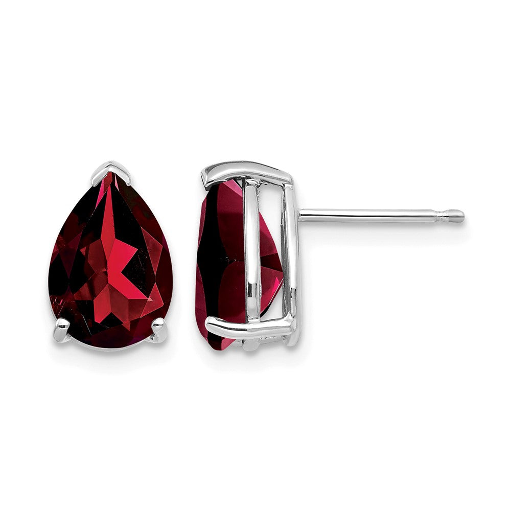 14k White Gold 10x Pear Garnet Post Earrings