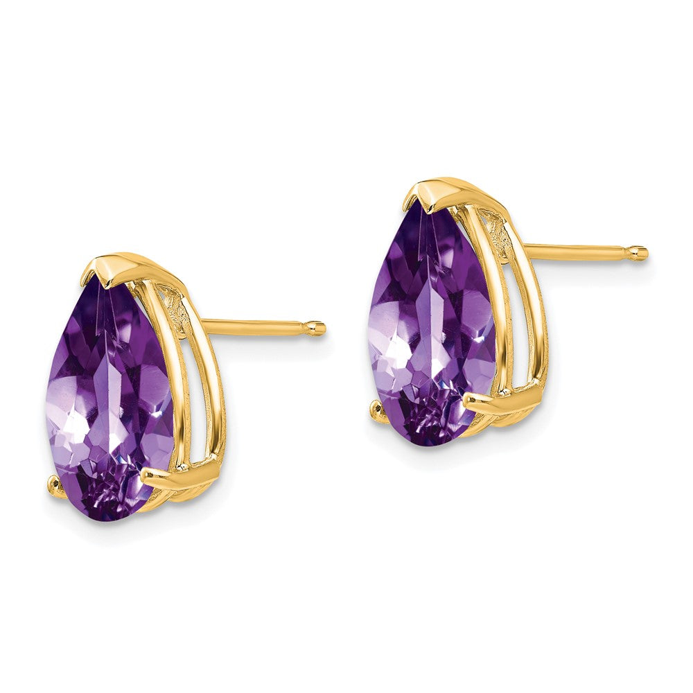 14k 12x Pear Amethyst Stud Earrings