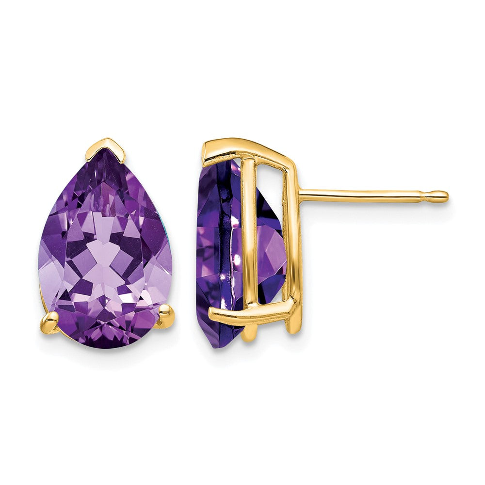 14k 12x Pear Amethyst Stud Earrings