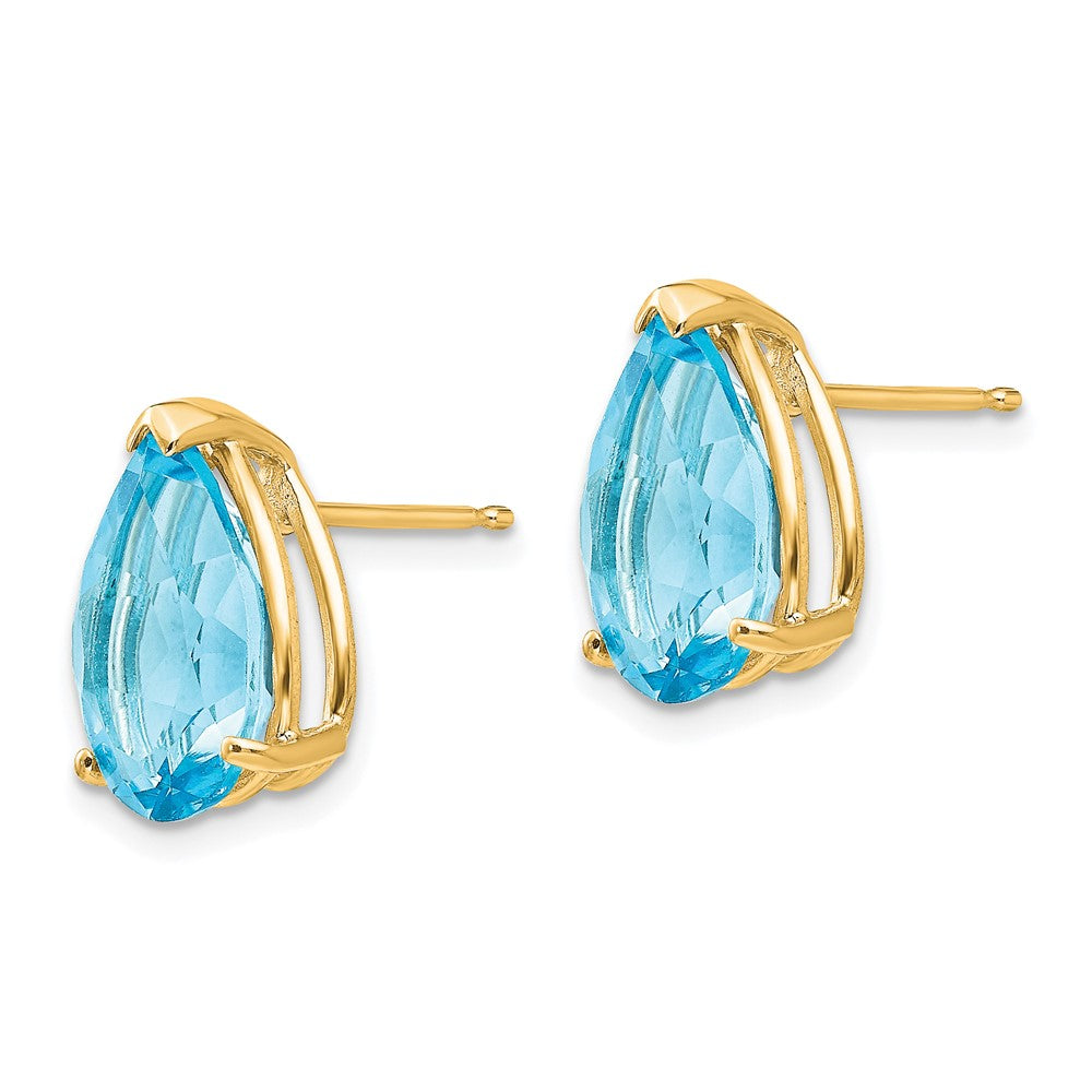 14k 12x Pear Blue Topaz Post Earrings