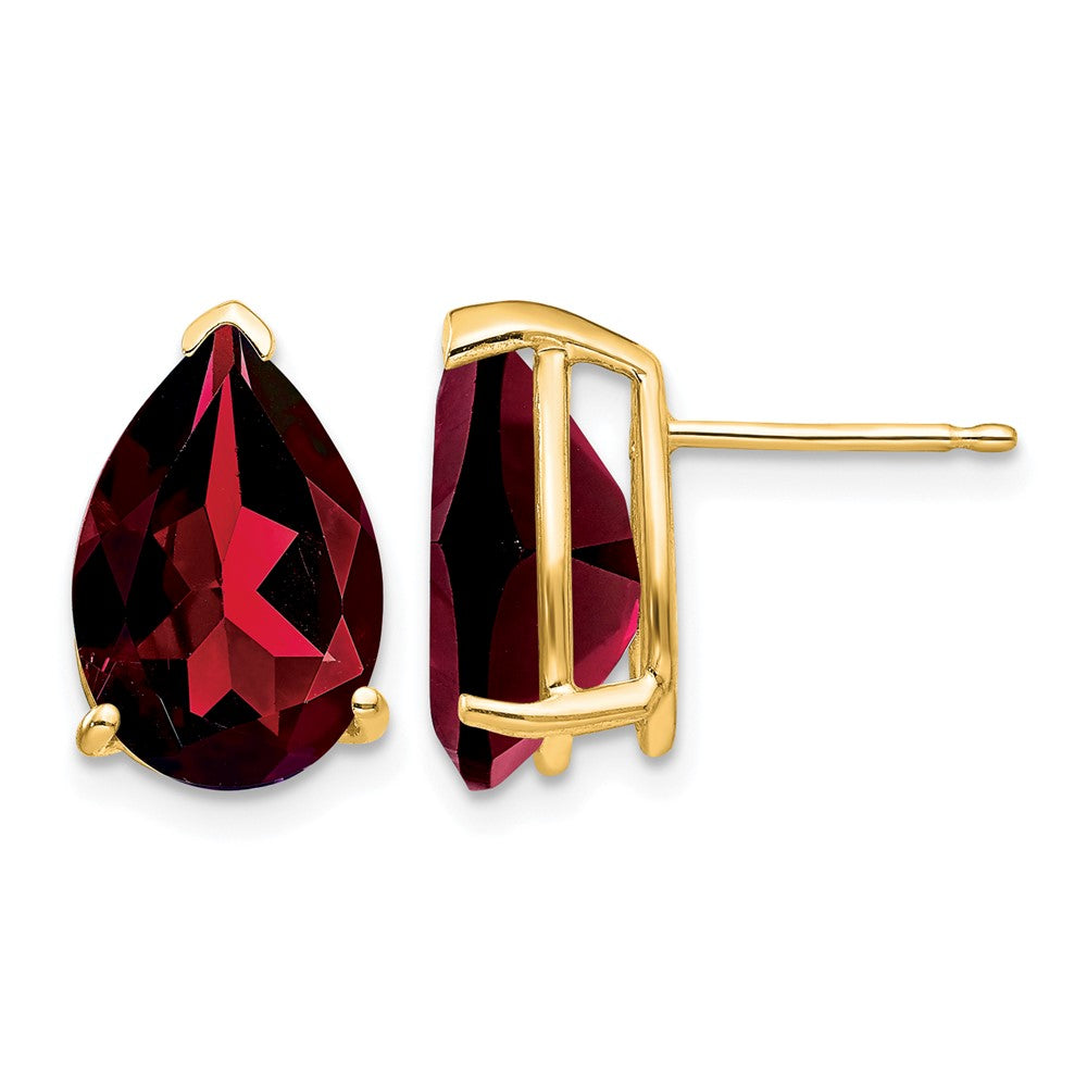 14k 12x Pear Garnet Post Earrings