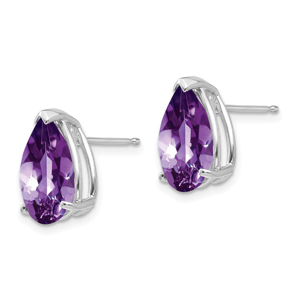 14k White Gold 12x Pear Amethyst Stud Earrings