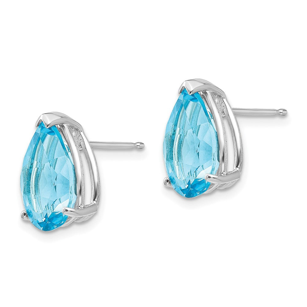 14k White Gold 12x Pear Blue Topaz Post Earrings