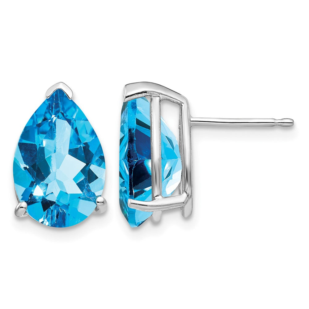 14k White Gold 12x Pear Blue Topaz Post Earrings