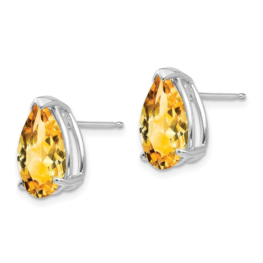14k White Gold 12x Pear Citrine Stud Earrings