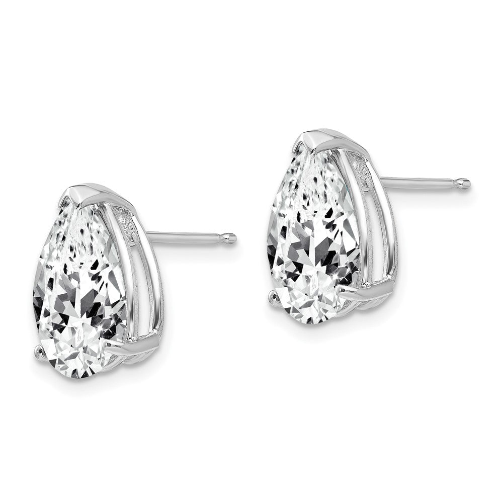 14k White Gold 12x Pear Cubic Zirconia Post Earrings