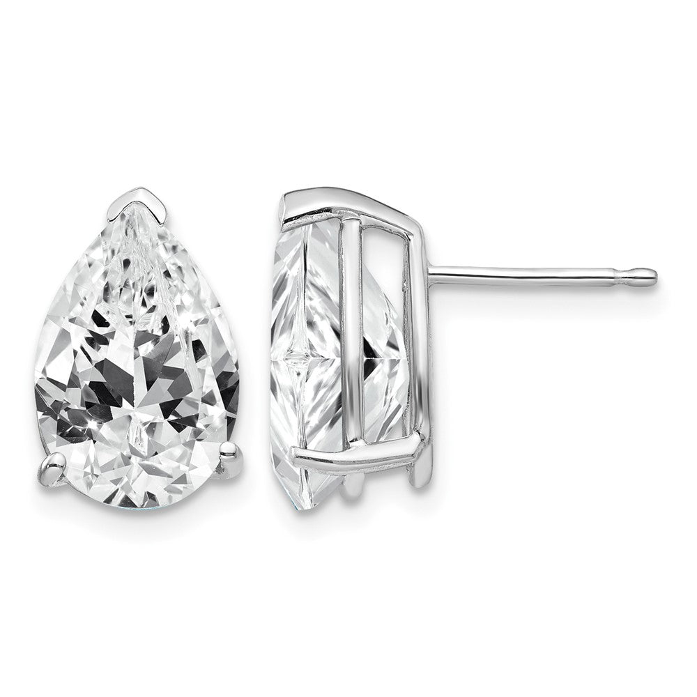 14k White Gold 12x Pear Cubic Zirconia Post Earrings