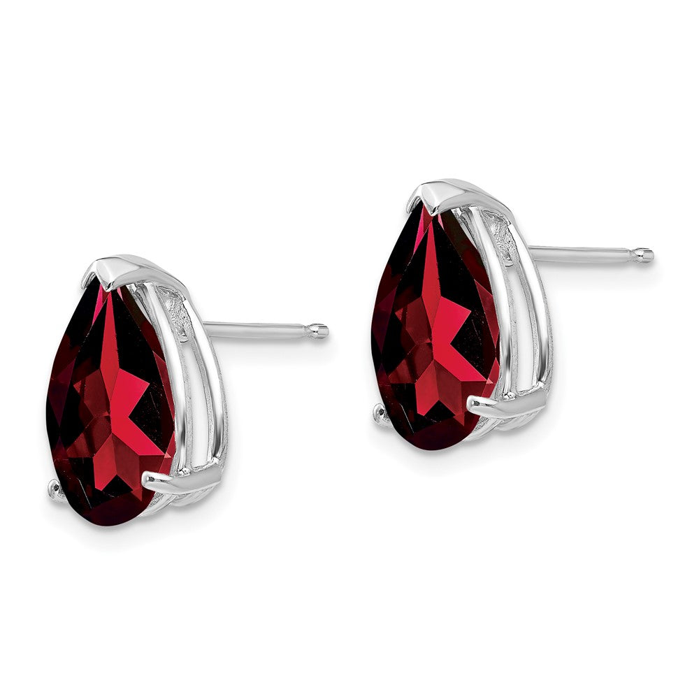 14k White Gold 12x Pear Garnet Post Earrings