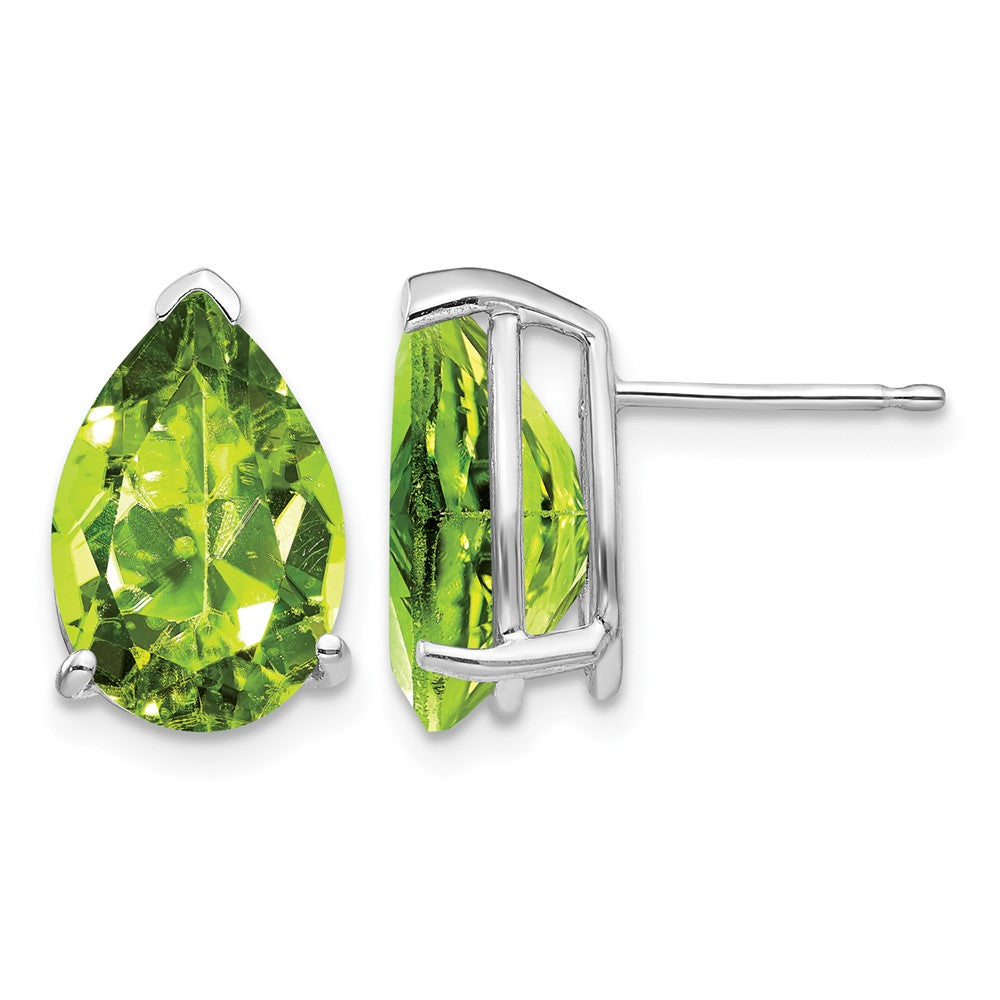 14k White Gold 12x Pear Peridot Stud Earrings