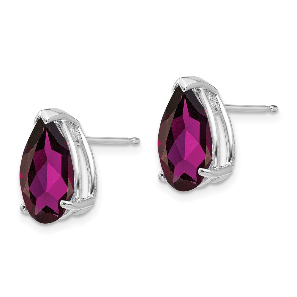 14k White Gold 12x Pear Rhodolite Garnet Post Earrings