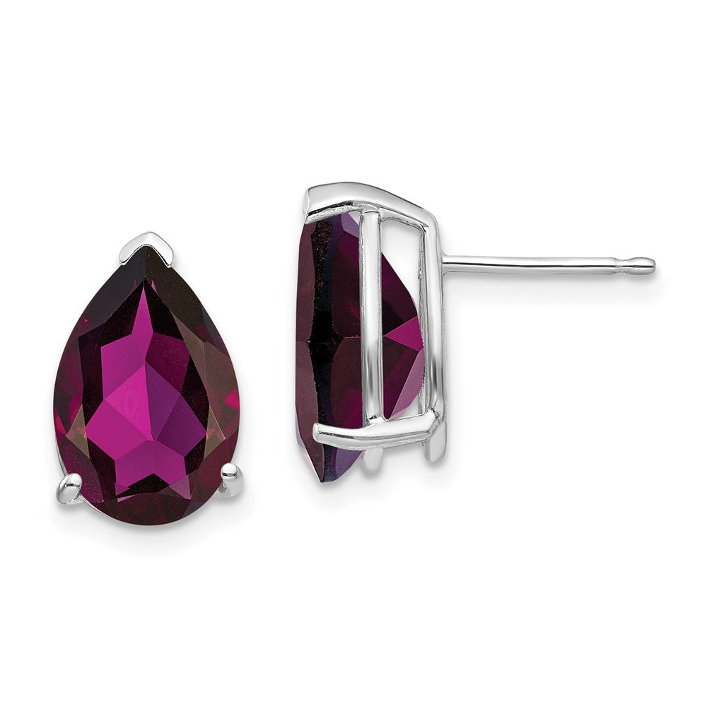 14k White Gold 12x Pear Rhodolite Garnet Earrings