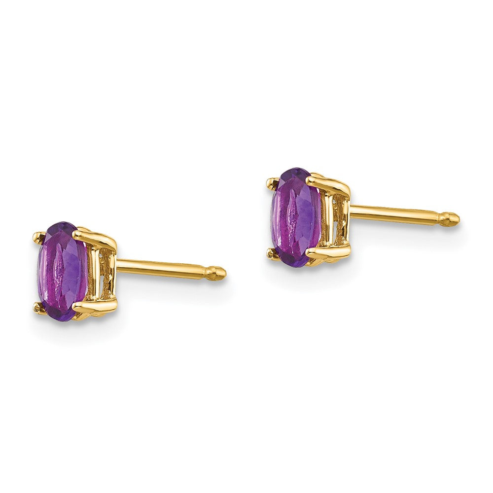14k 5x Oval Amethyst Post Earrings