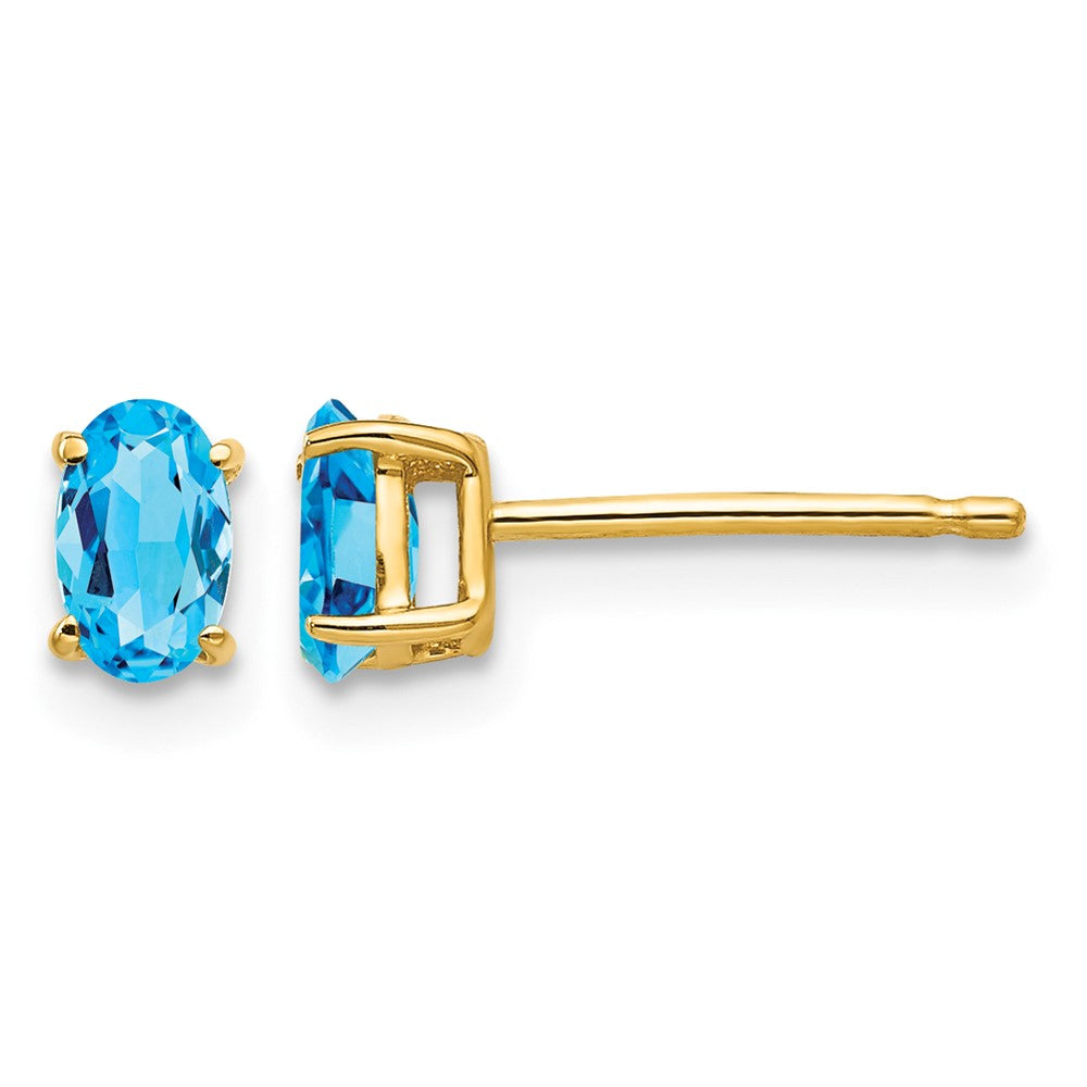 14k 5x Oval Blue Topaz Post Earrings