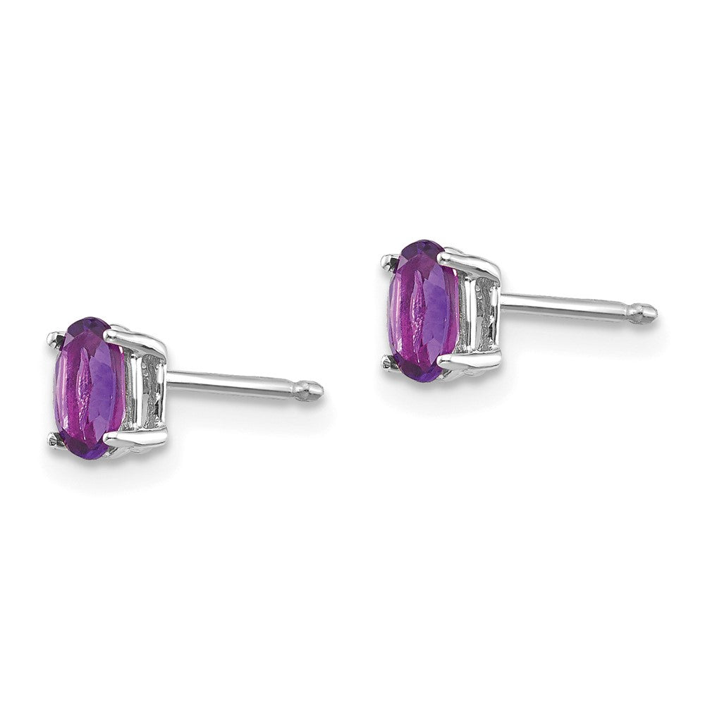 14k White Gold 5x Oval Amethyst Post Earrings