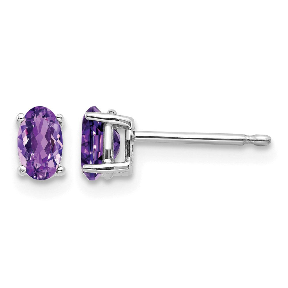 14k White Gold 5x Oval Amethyst Post Earrings
