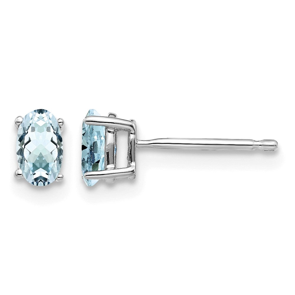 14k White Gold 5x Oval Aquamarine Post Earrings