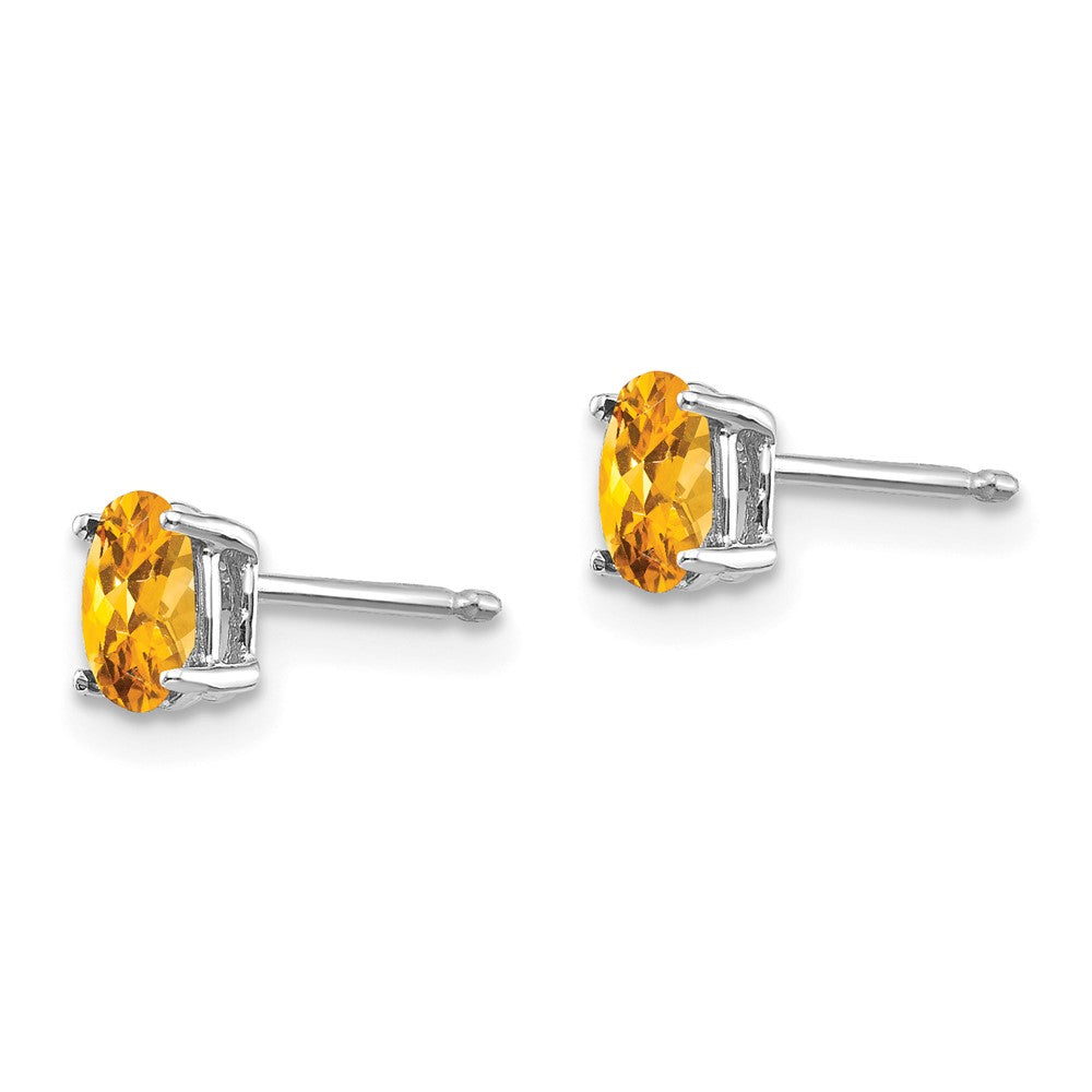 14k White Gold 5x Oval Citrine Post Earrings