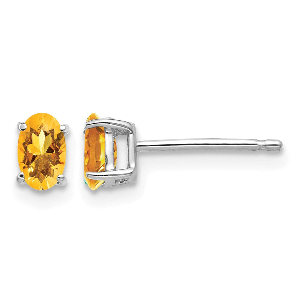14k White Gold 5x Oval Citrine Post Earrings