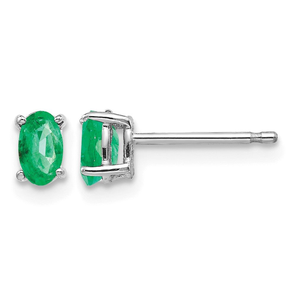 14k White Gold 5x Oval Emerald Post Earrings