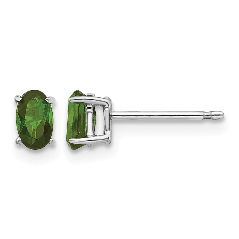 14k White Gold 5x Oval Green Tourmaline Post Earrings
