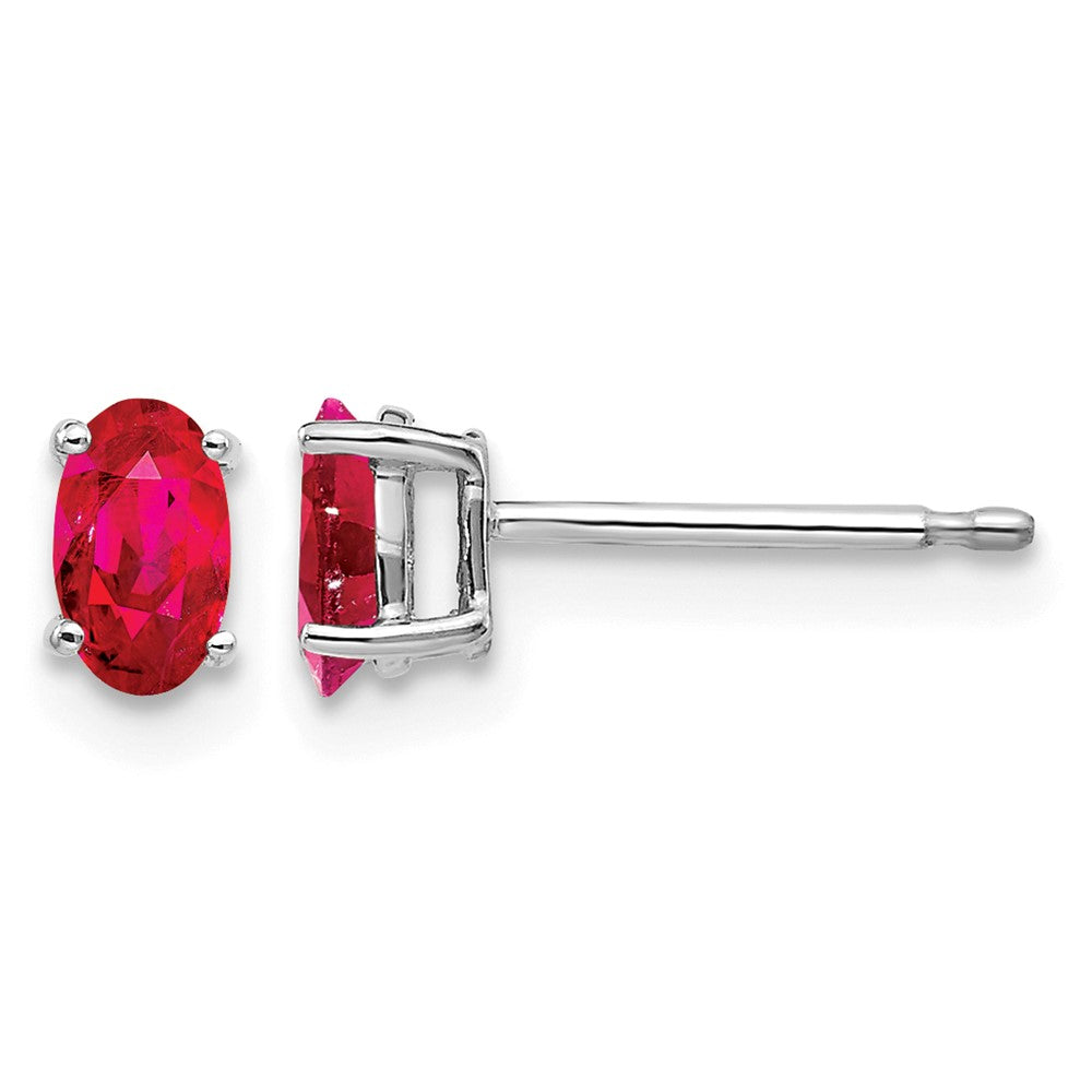 14k White Gold 5x Oval Ruby Post Earrings