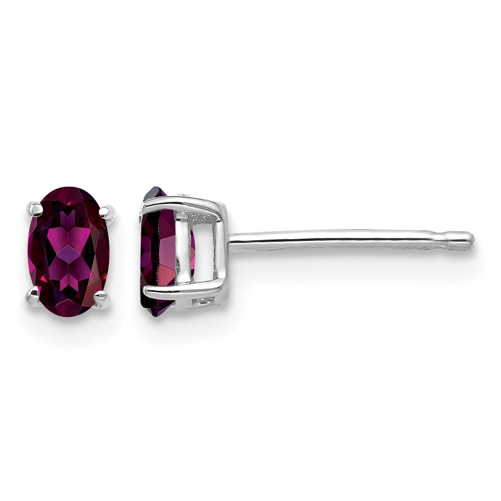 14k White Gold 5x Oval Rhodolite Garnet Stud Earrings