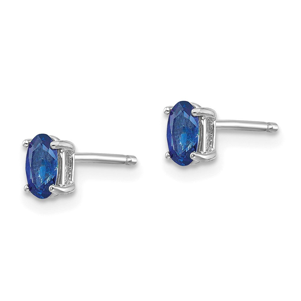14k White Gold 5x Oval Sapphire Post Earrings