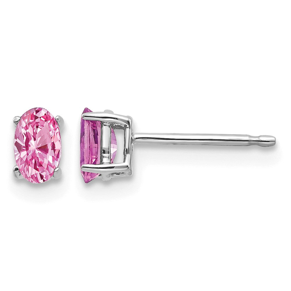 14k White Gold 5x Oval Pink Sapphire Post Earrings