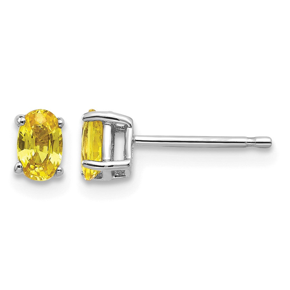 14k White Gold 5x Oval Yellow Sapphire Post Earrings